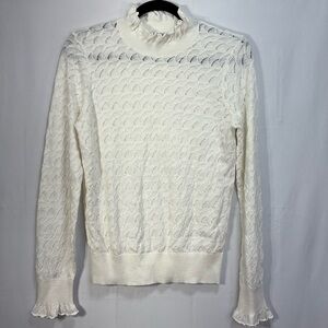 🪐 Sundance cotton ruffle turtleneck long sleeve feminine sweater sheer